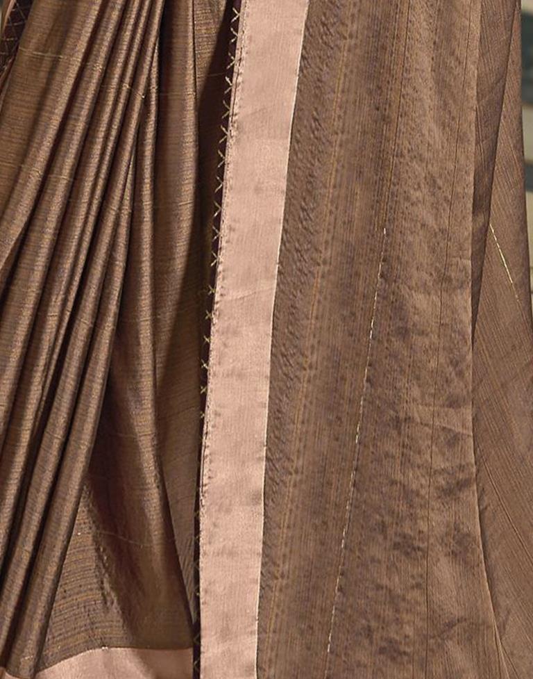 Brown Plain Chiffon Saree