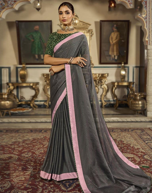 Grey Plain Chiffon Saree
