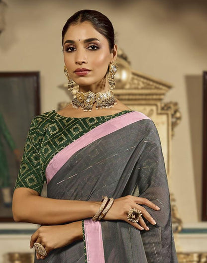 Grey Plain Chiffon Saree
