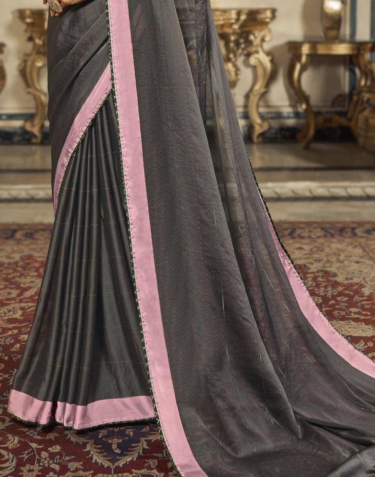 Grey Plain Chiffon Saree