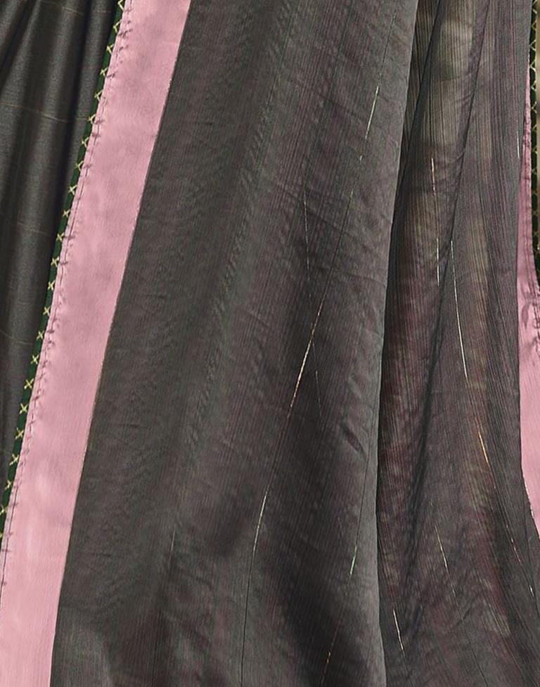 Grey Plain Chiffon Saree