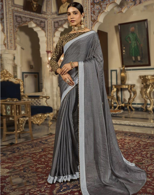 Grey Plain Chiffon Saree