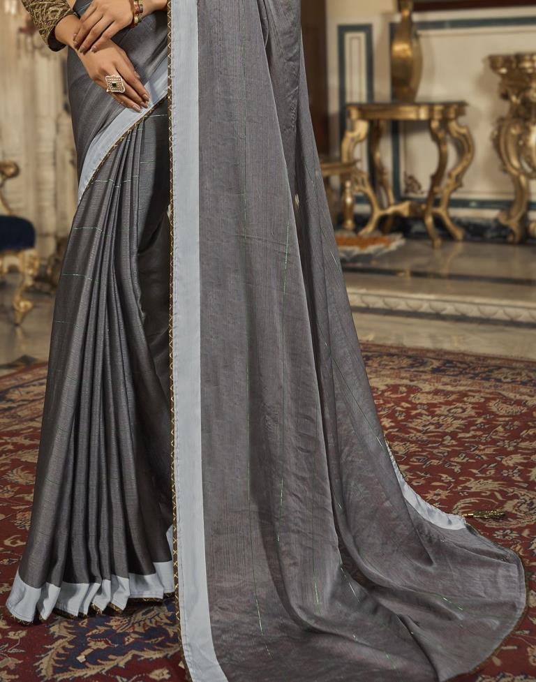 Grey Plain Chiffon Saree