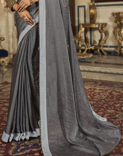 Grey Plain Chiffon Saree