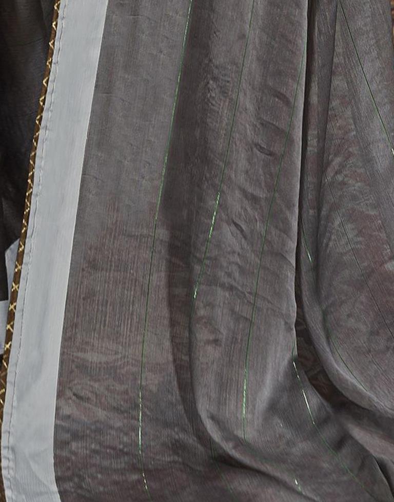 Grey Plain Chiffon Saree