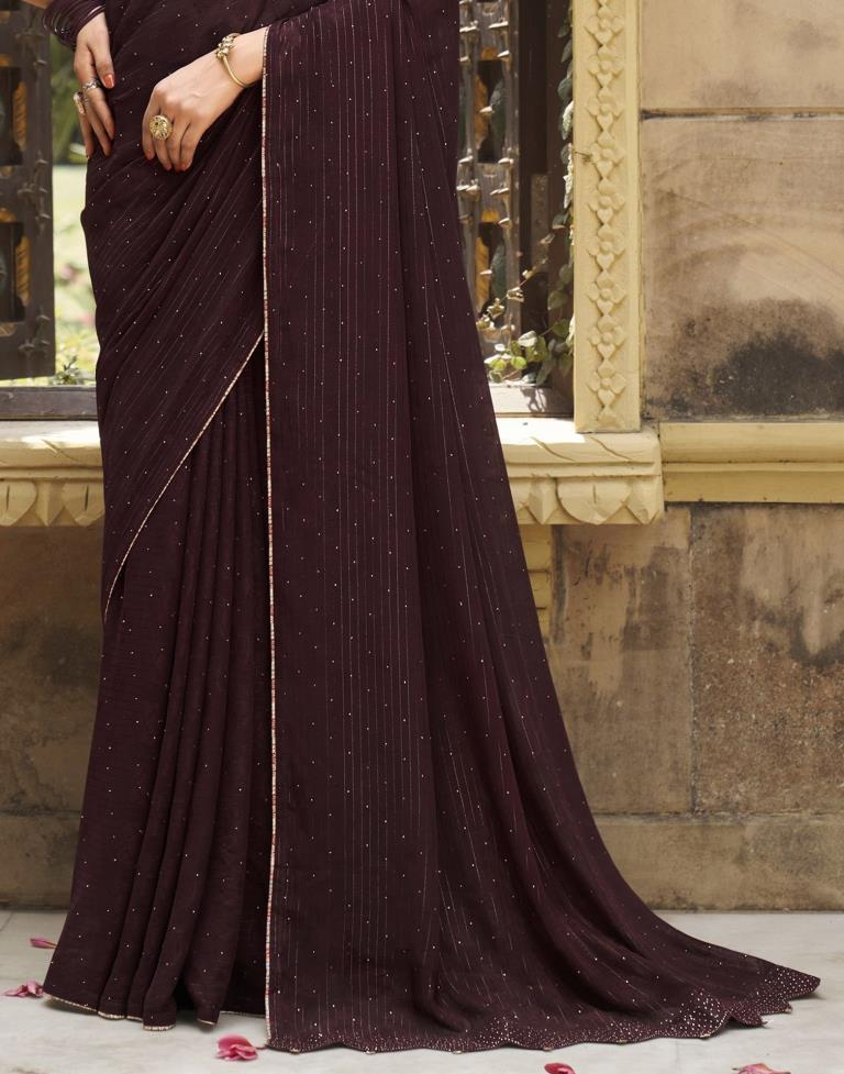 Dark Brown Plain Georgette Saree