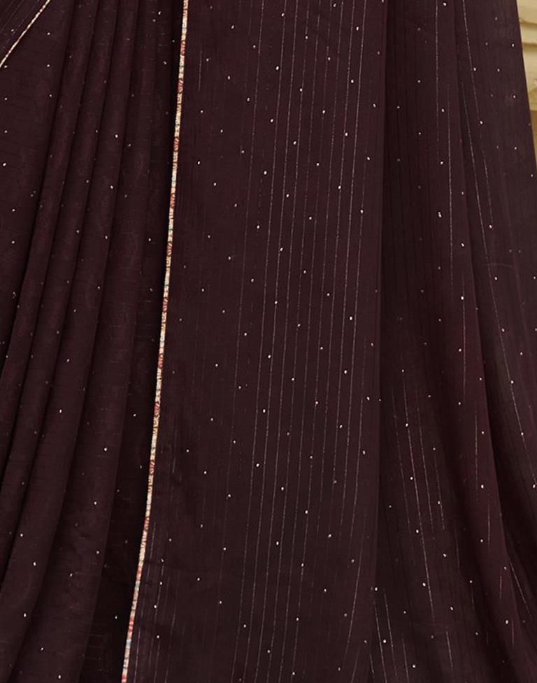 Dark Brown Plain Georgette Saree
