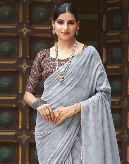 Grey Plain Georgette Saree