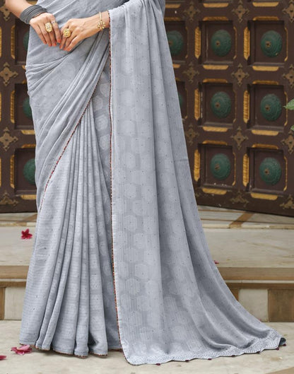 Grey Plain Georgette Saree
