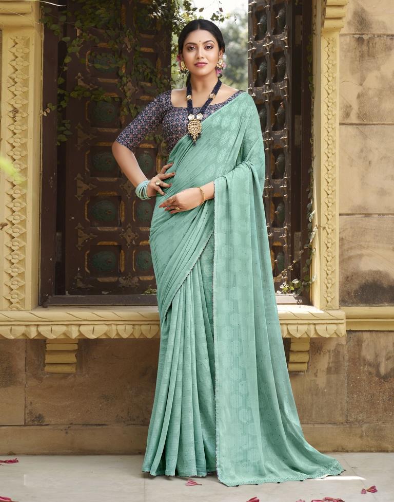 Light Turquoise Green Plain Georgette Saree
