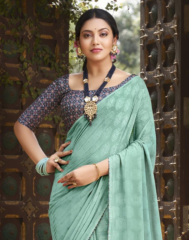 Light Turquoise Green Plain Georgette Saree