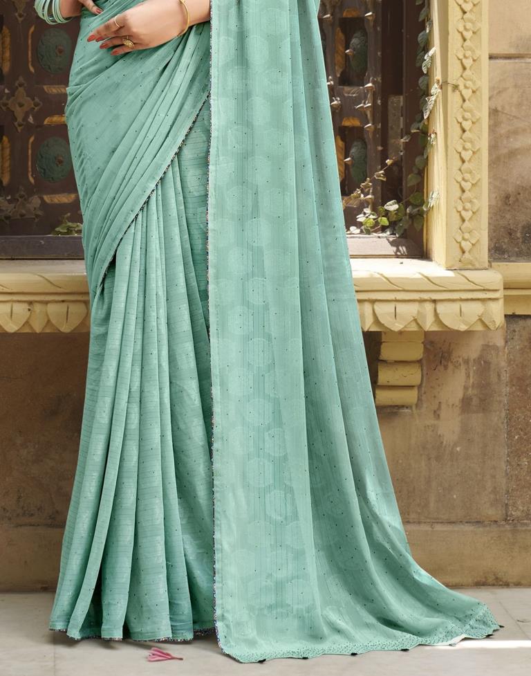Light Turquoise Green Plain Georgette Saree