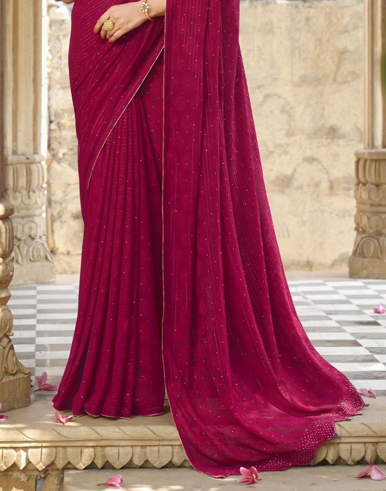 Dark Pink Plain Georgette Saree