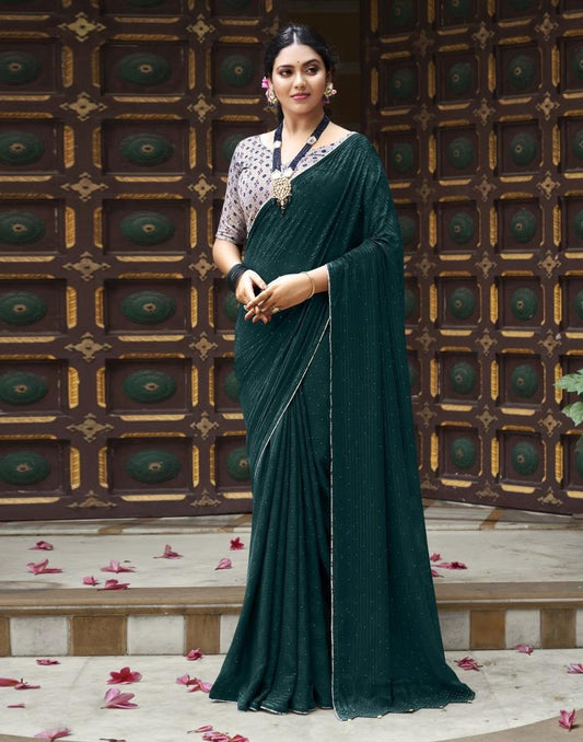 Teal Green Plain Georgette Saree