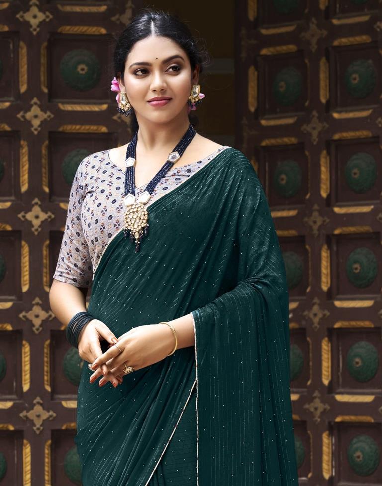 Teal Green Plain Georgette Saree