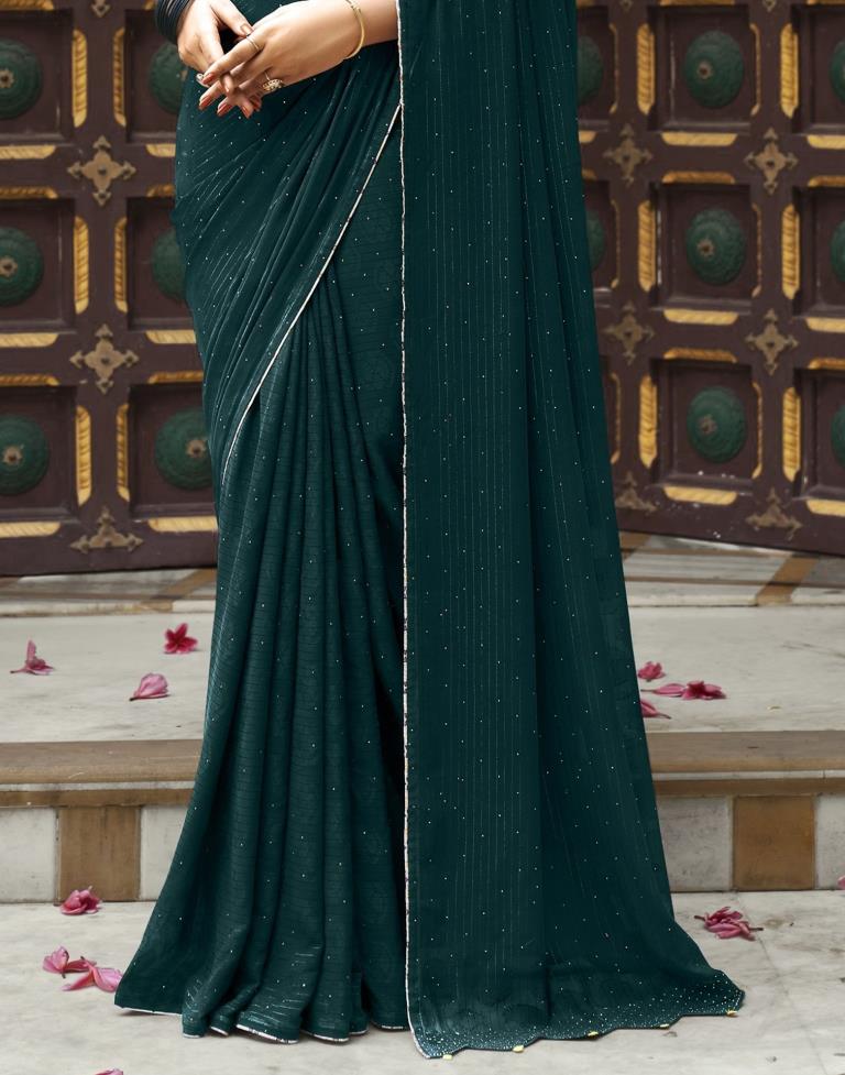 Teal Green Plain Georgette Saree