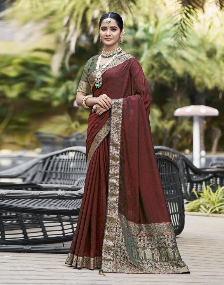Maroon Self Woven Silk Saree