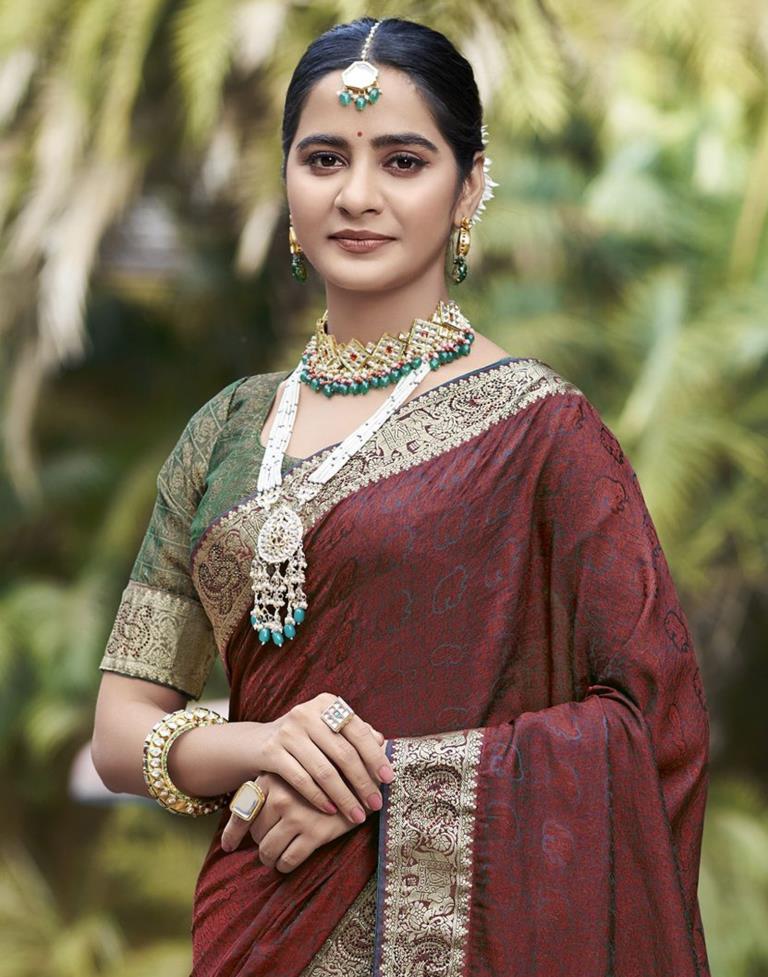 Maroon Self Woven Silk Saree