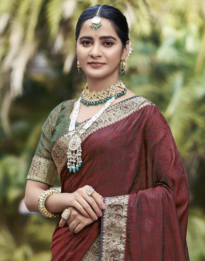 Maroon Self Woven Silk Saree