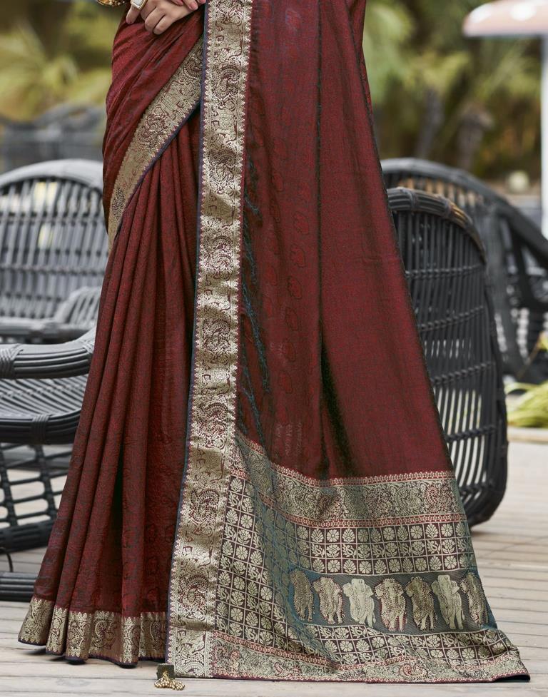 Maroon Self Woven Silk Saree