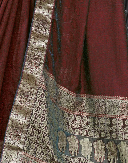 Maroon Self Woven Silk Saree