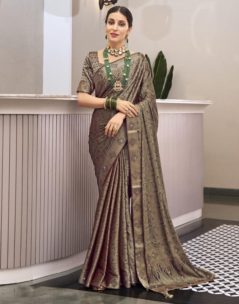 Brown Self Woven Silk Saree