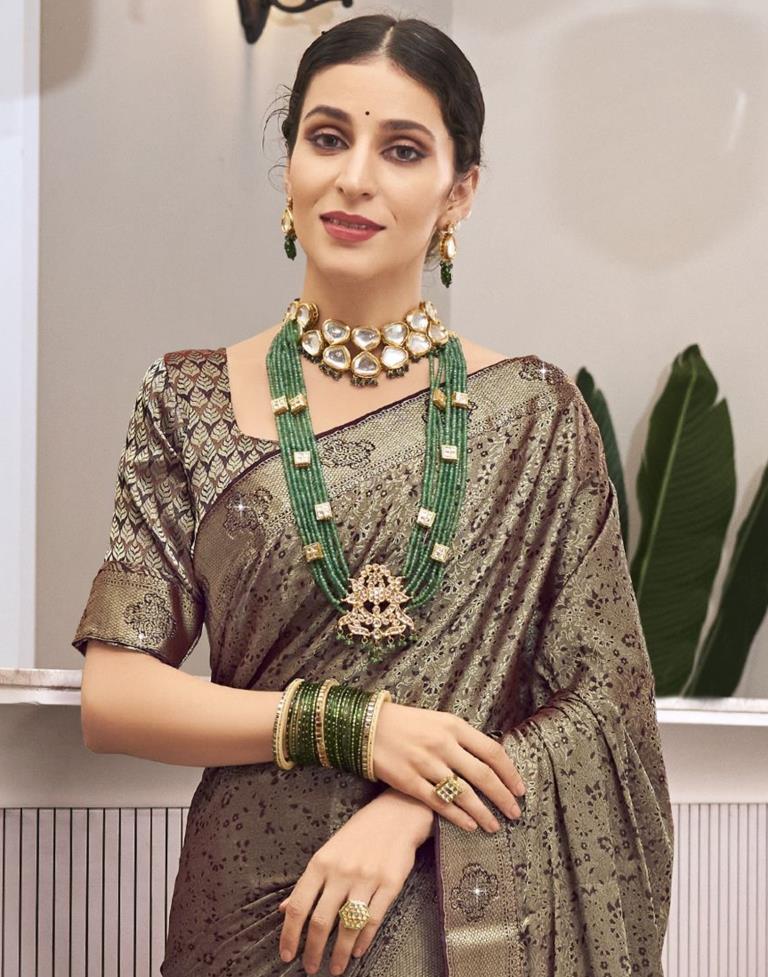 Brown Self Woven Silk Saree