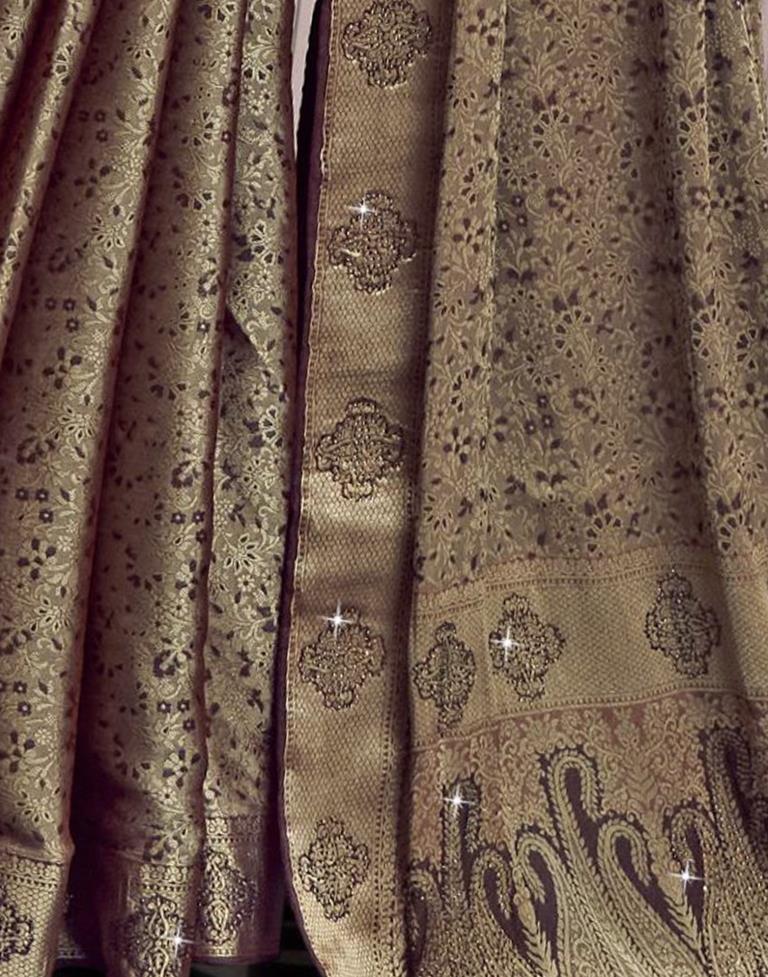 Brown Self Woven Silk Saree