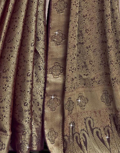 Brown Self Woven Silk Saree