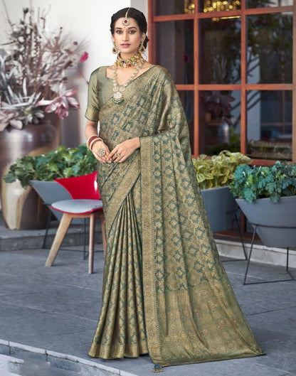 Dark Green Self Woven Silk Saree