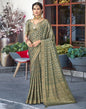 Dark Green Self Woven Silk Saree