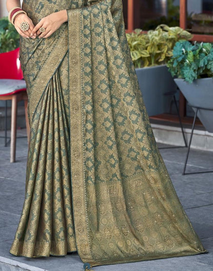 Dark Green Self Woven Silk Saree