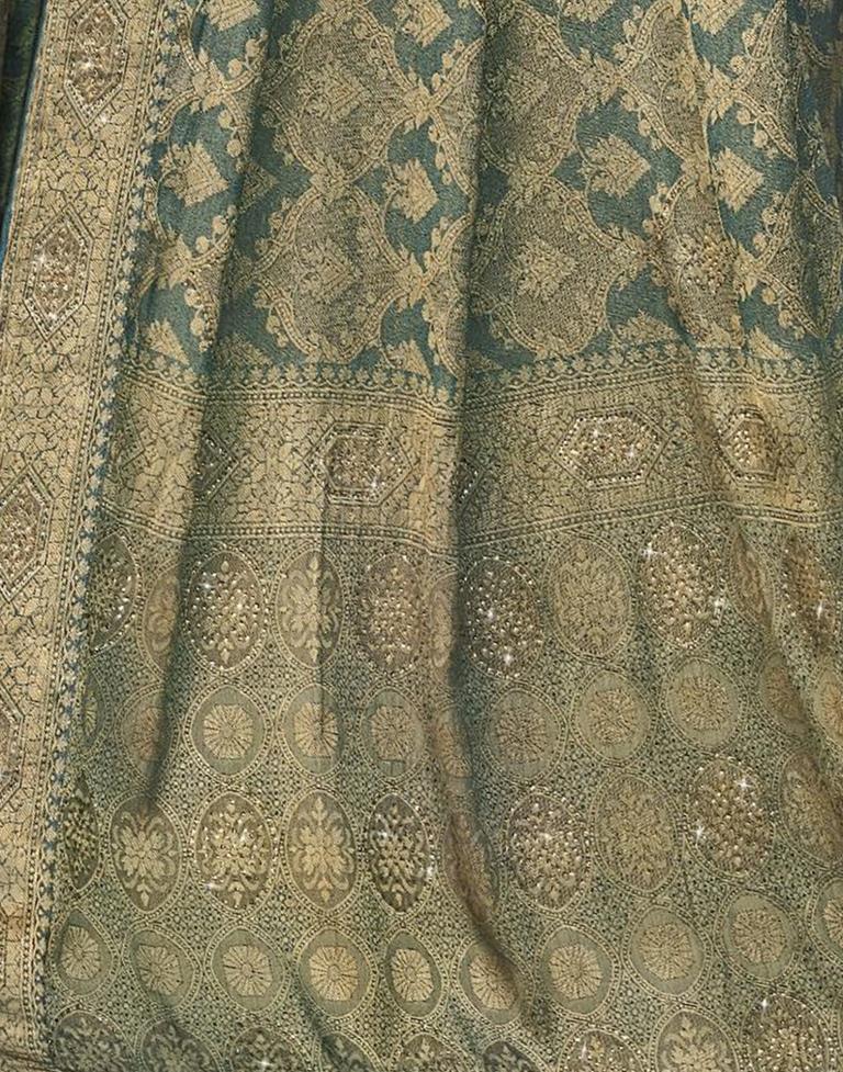 Dark Green Self Woven Silk Saree