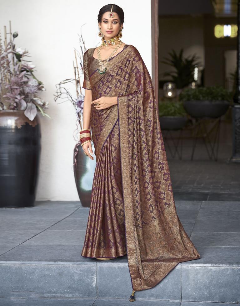 Purple Self Woven Silk Saree