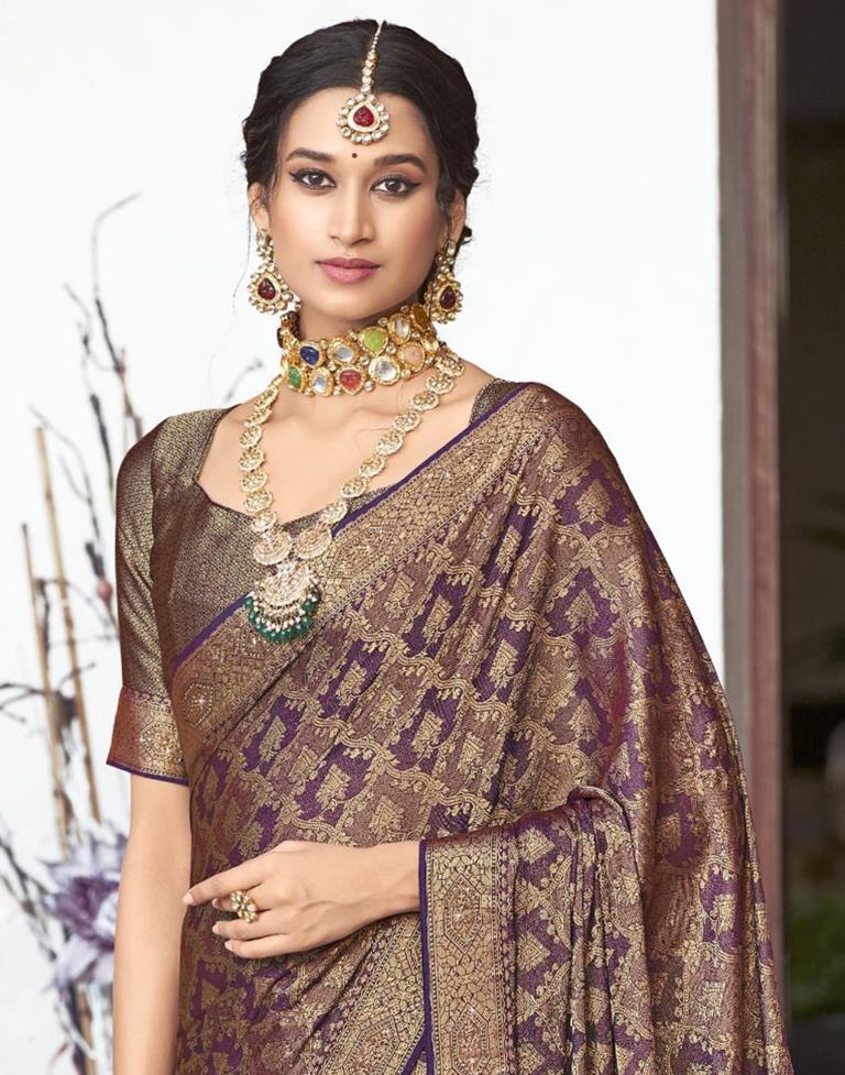 Purple Self Woven Silk Saree
