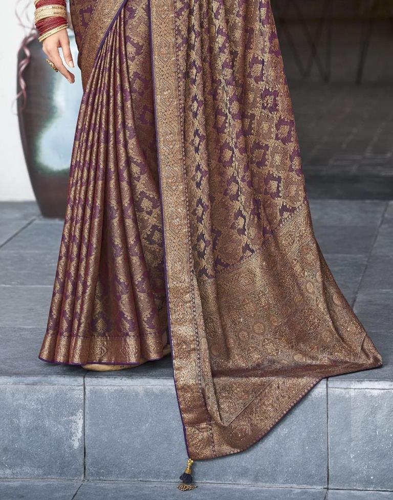 Purple Self Woven Silk Saree