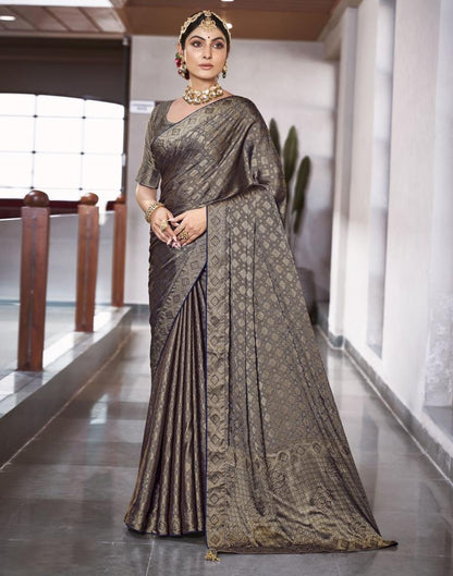 Grey Self Woven Silk Saree