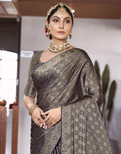 Grey Self Woven Silk Saree