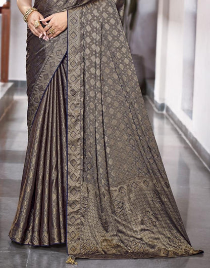 Grey Self Woven Silk Saree