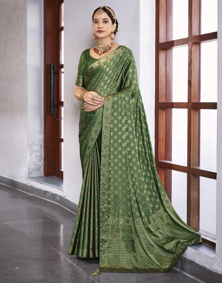Green Self Woven Silk Saree