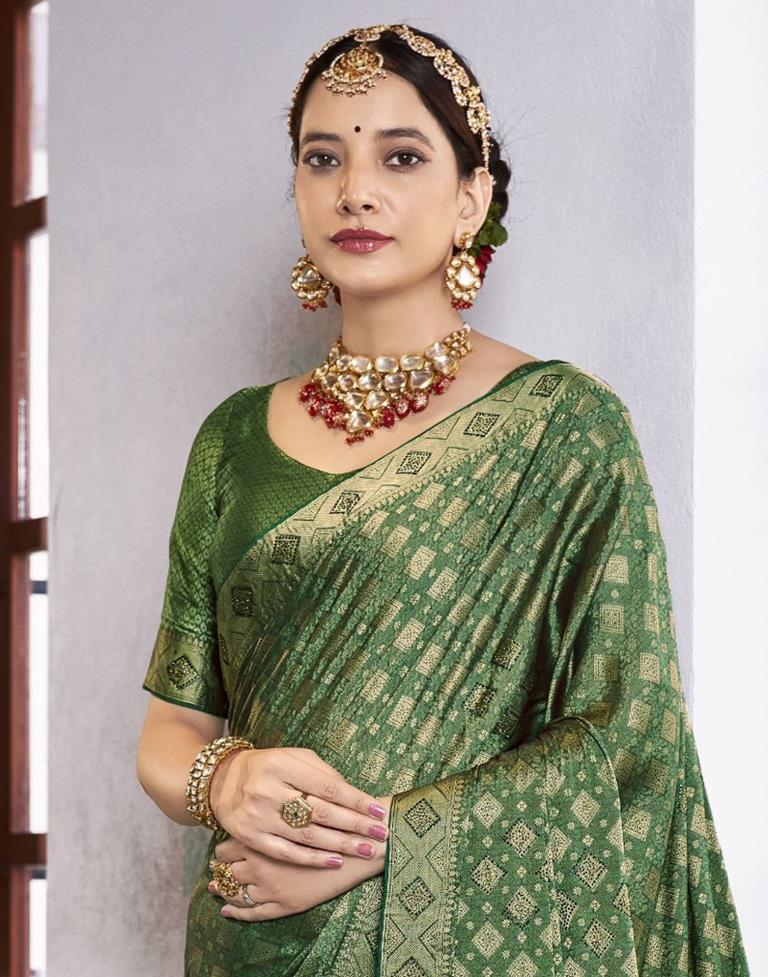 Green Self Woven Silk Saree