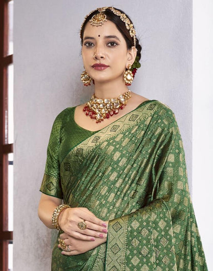 Green Self Woven Silk Saree