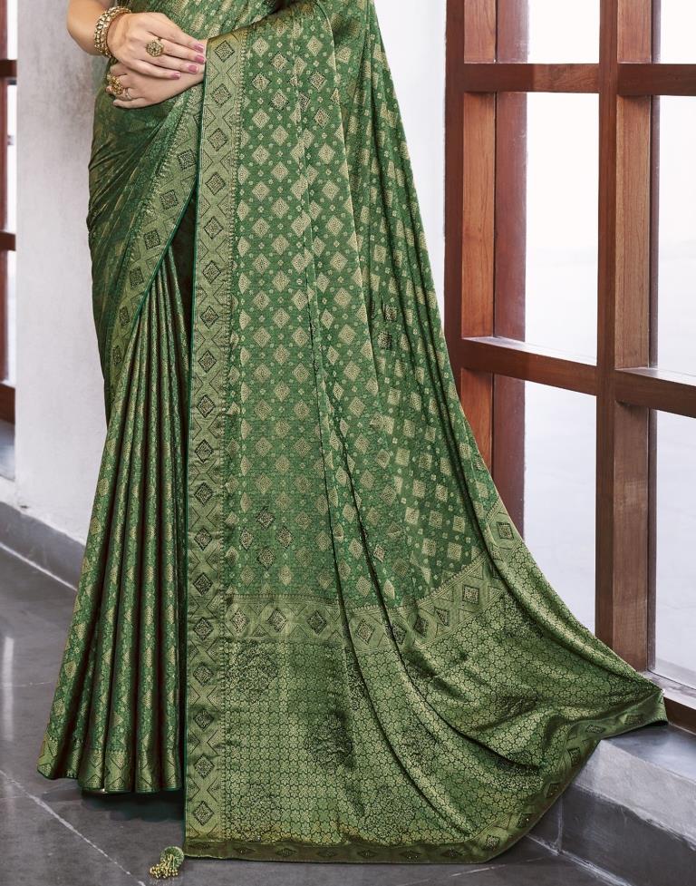 Green Self Woven Silk Saree