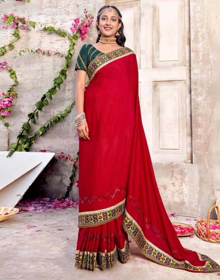 Red Jacquard Chiffon Saree