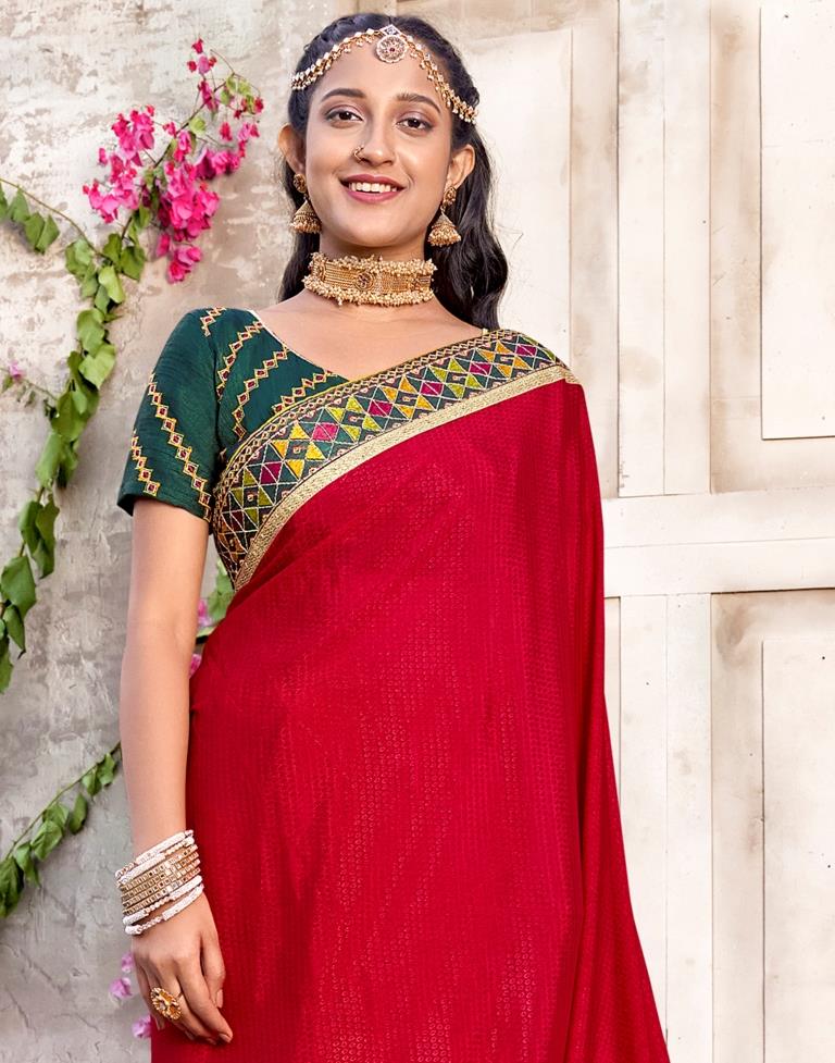 Red Jacquard Chiffon Saree