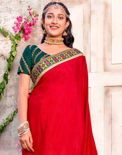 Red Jacquard Chiffon Saree