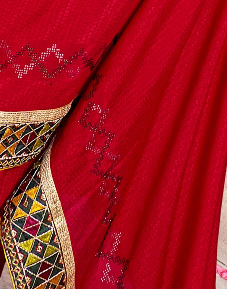 Red Jacquard Chiffon Saree