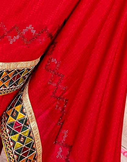 Red Jacquard Chiffon Saree