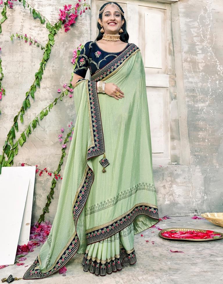 Pastel Green Jacquard Chiffon Saree
