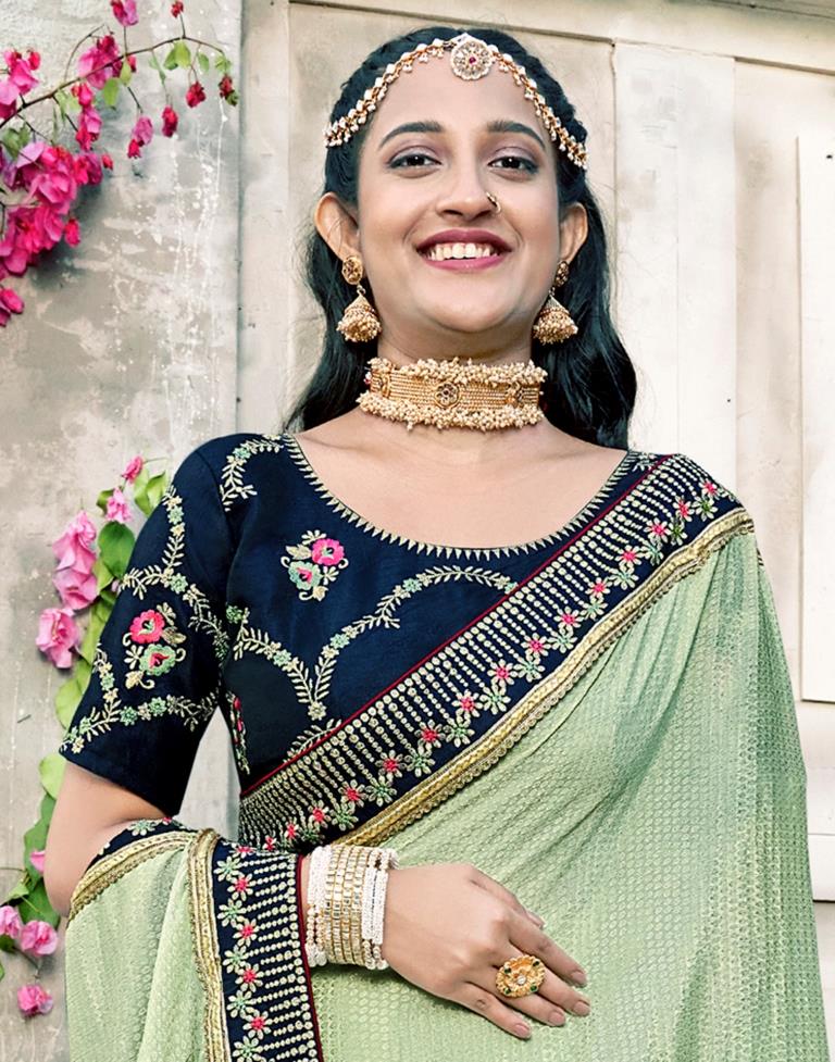 Pastel Green Jacquard Chiffon Saree